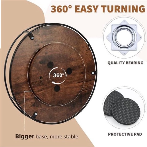 10 Inch Wood Lazy Susan Turntable for Table, Kitchen Rustic Brown Organizer - Picture 4 of 8